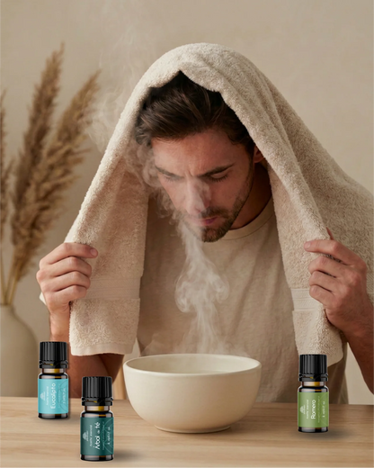 Kit de aceites esenciales eucalipto árbol de té y romero para congestión y vías respiratorias Izana Naturals